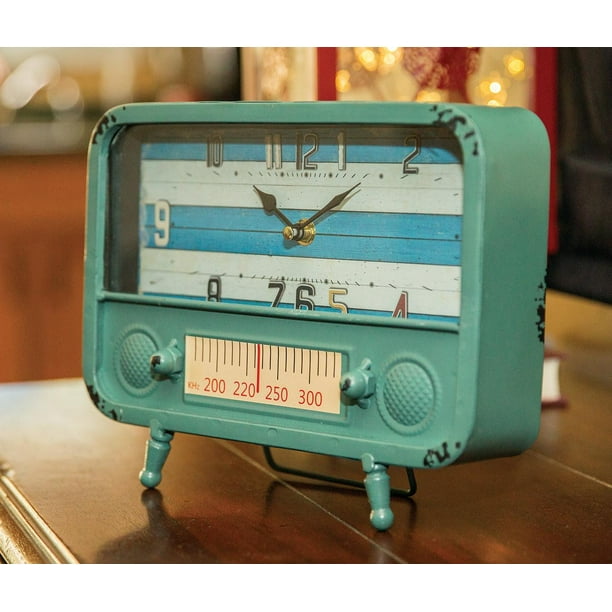 Retro TV Blue 10 Inch Tabletop Metal Clock Retro TV Blue 10 Inch Tabletop Metal Clock